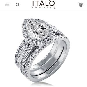 Italo Halo Pear Cut Engagement Rings Sets In Sterling Silver